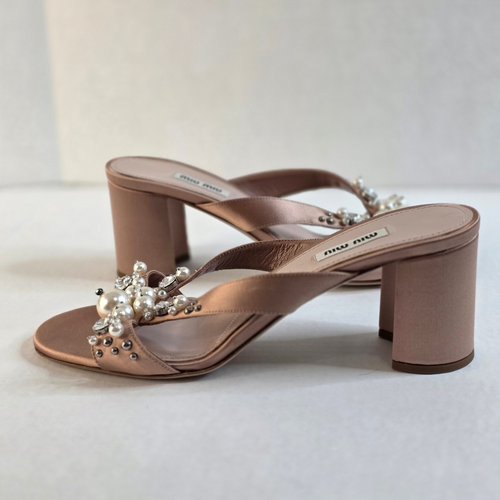 Miu Miu Cipria Shoes Satin Crystal & Pearl Wedding Bride elegant 40 US 9.5 Chic - Picture 4 of 12